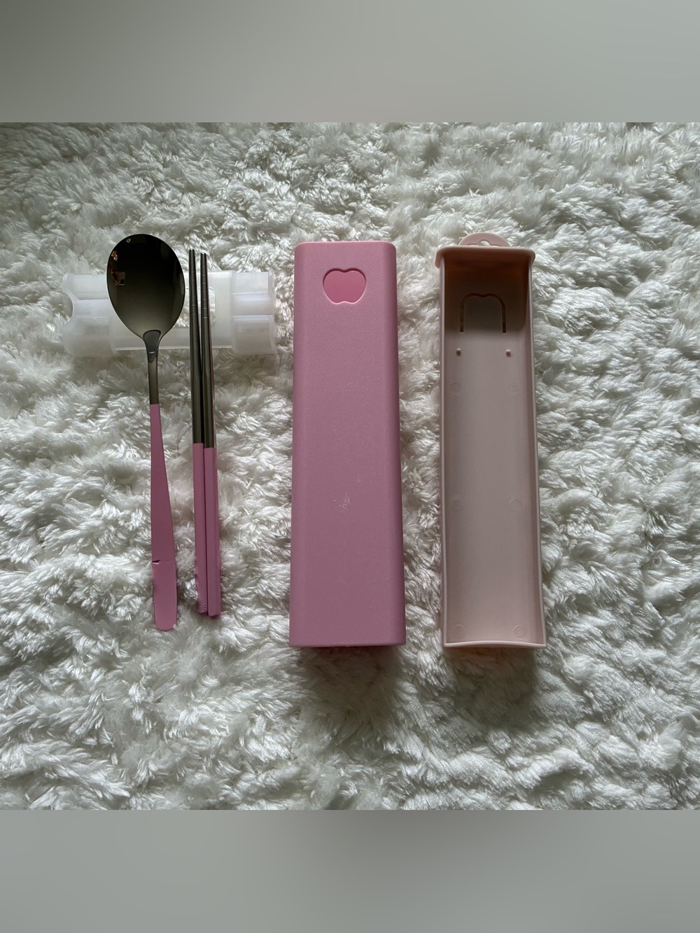 NEW Pink Spoon & Chopsticks w/case